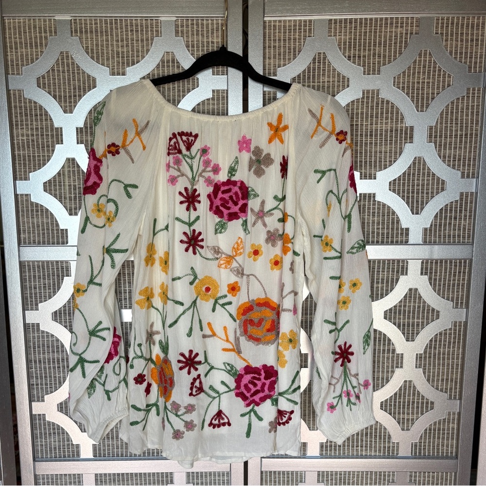 Chelsea & Theodore White Pink Embellished Long Sleeve Blouse - Picture 6 of 6